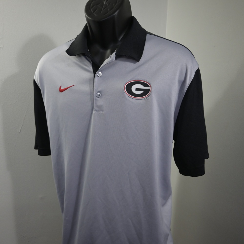 Nike Georgia Bulldogs Golf Polo Mens XL Gray Black Short Sleeve Dri-Fit Logo